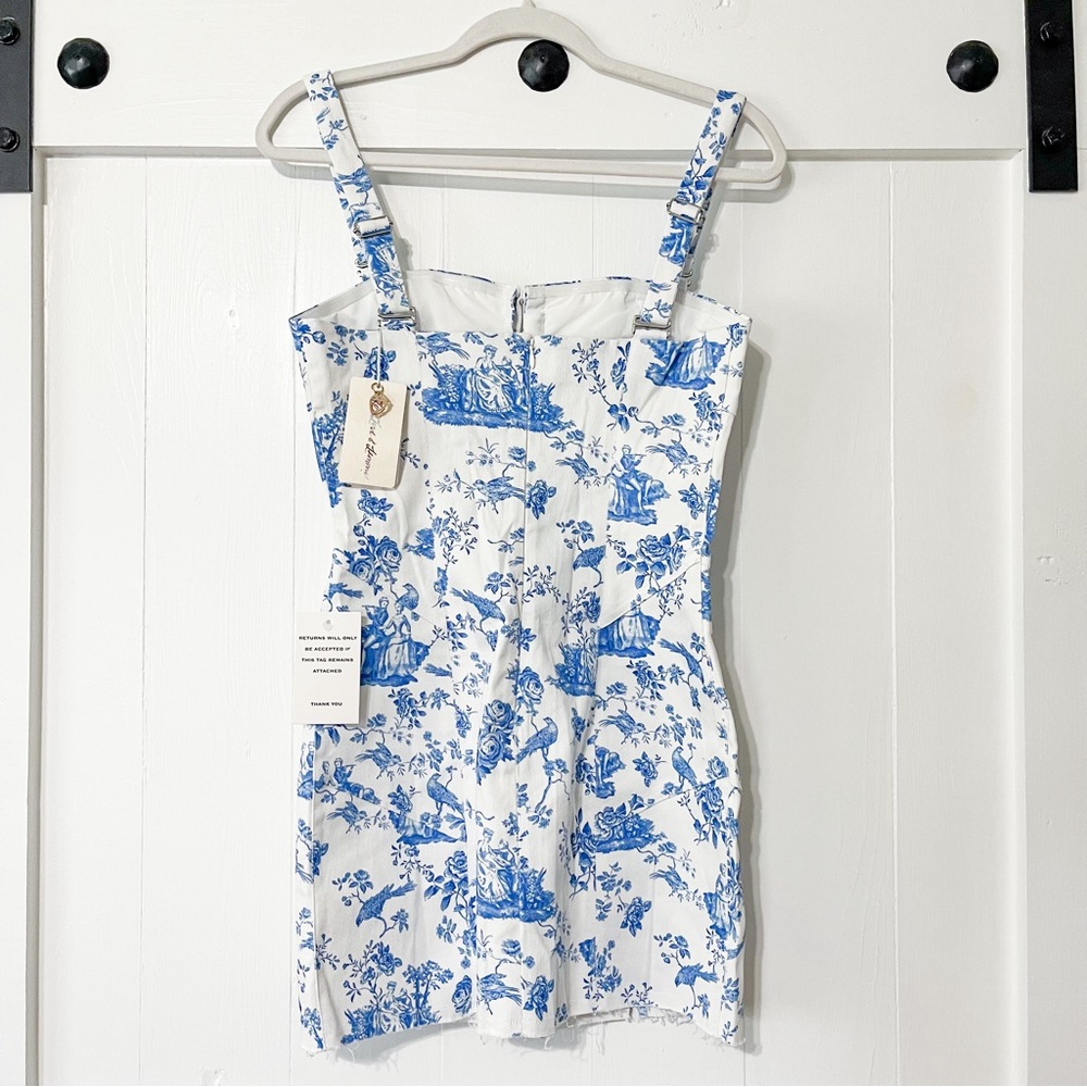 For Love And Lemons Monika Mini Dress Floral Blue White Size Medium NWT - Picture 9 of 13